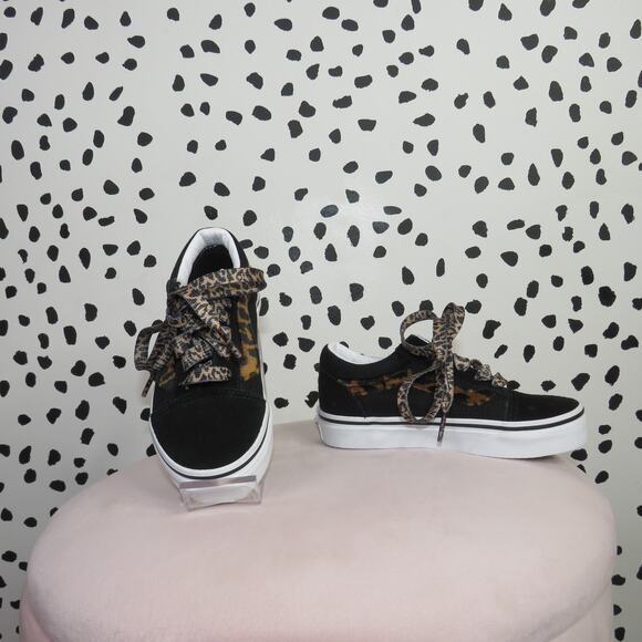 Vans Black Leopard Print Girls Lace Up Sneakers